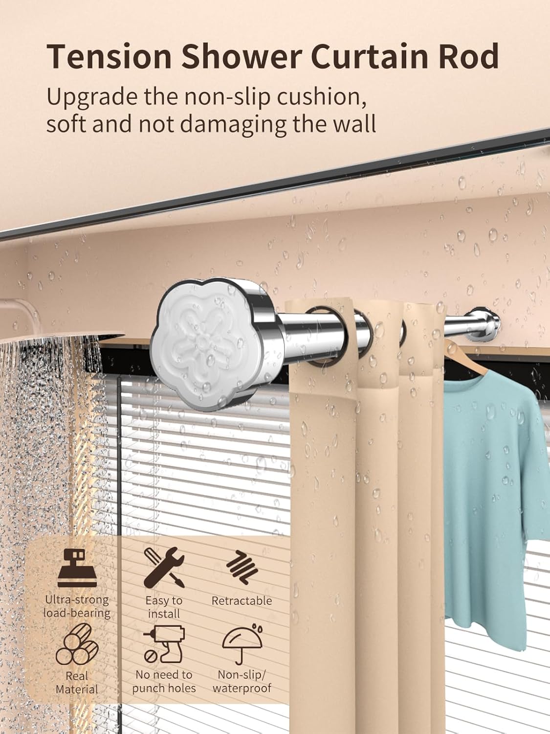 Boscznorp 2-pack stainless steel telescopic tension rods extending from 60 to 100cm, ideal for shower curtains, closets, and doors.