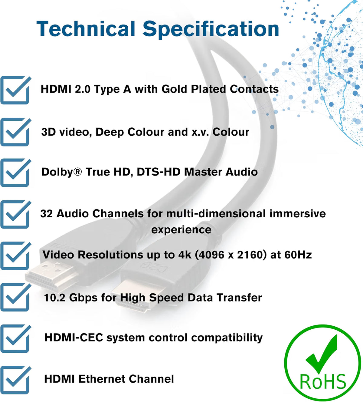 C2G 56783 High Speed HDMI Cable with Ethernet - 4K 60Hz HDMI 2.0 Gold Plated, 6ft (1.8m) Black