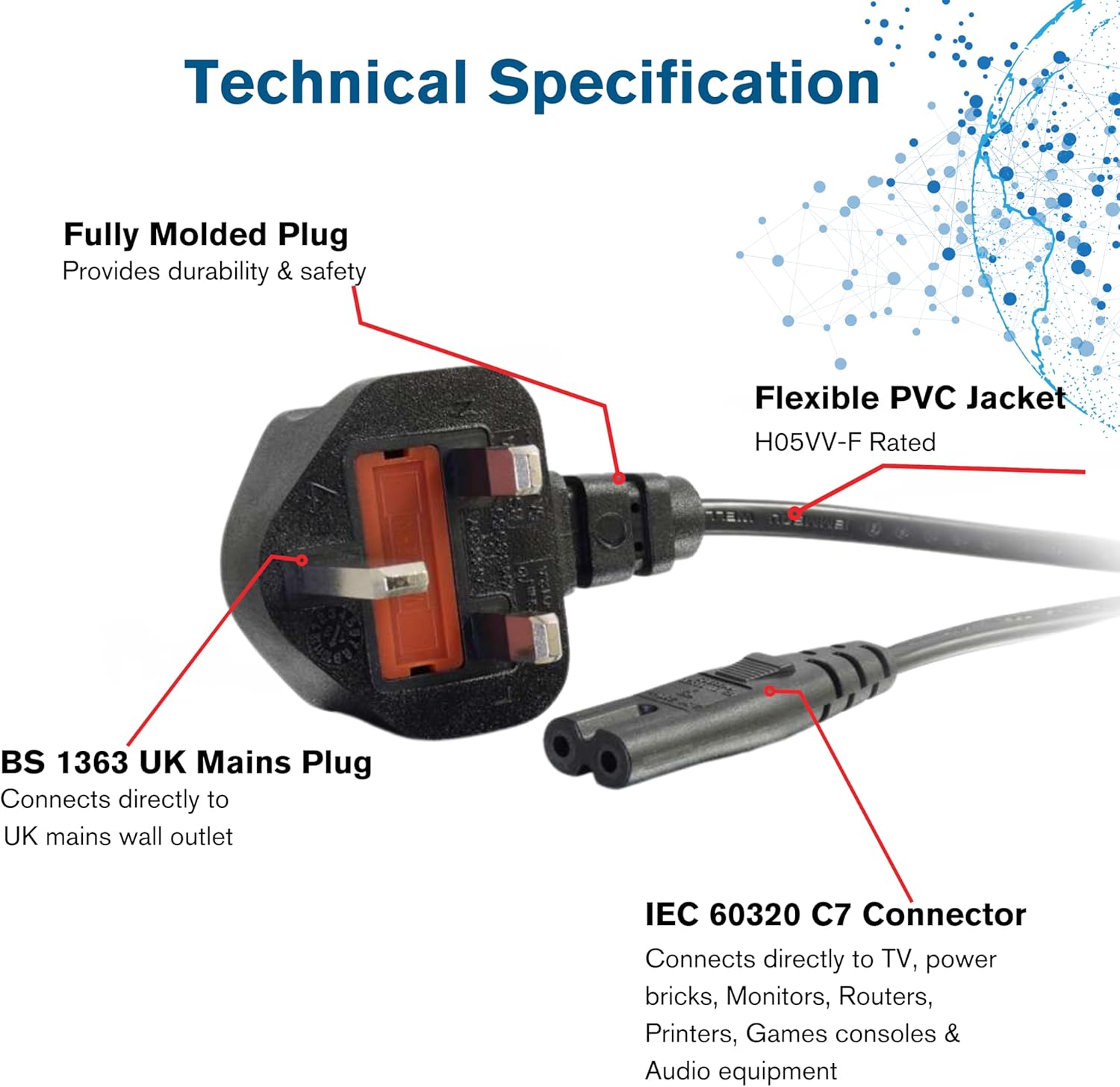 C2G 2m UK Power Cable | BS1363 to IEC C7 Connector ⚡ 🔌 Brand New & A Real Bargain! 🔌 For TVs, Laptops, Consoles & Mor