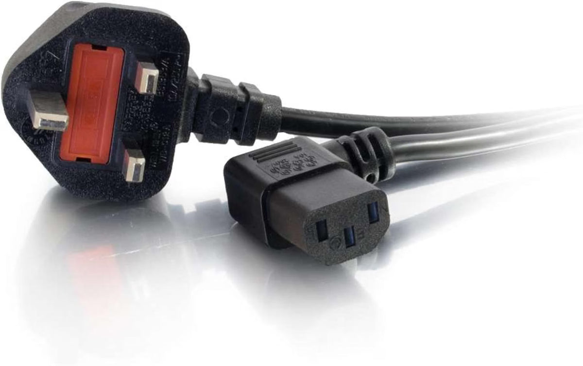 C2G 88520 2M 90 Degree Kettle Lead - Right Angle IEC C13 to UK BS1363 Plug Power Cable - 17AWG 10A - Black