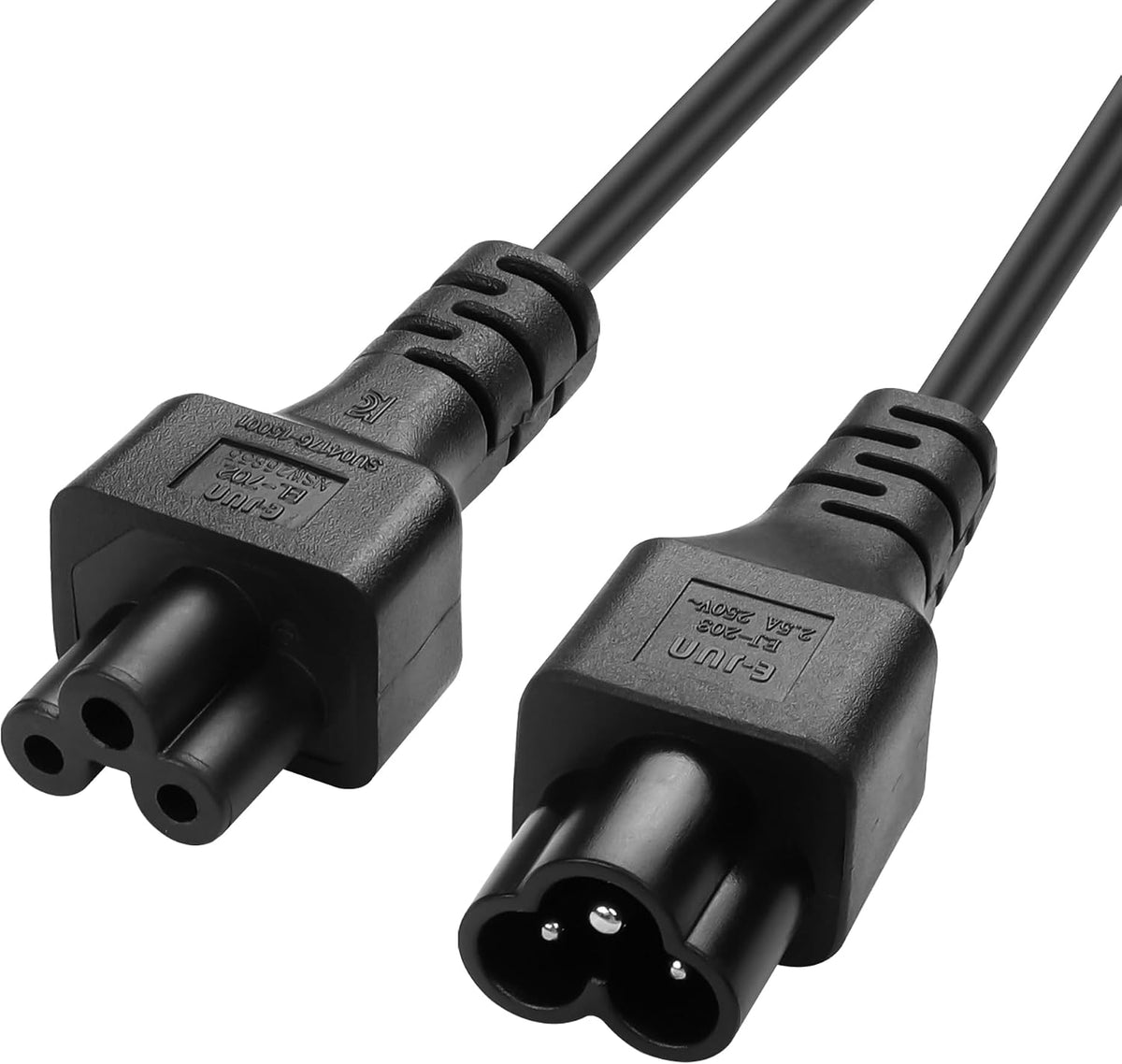 JLY IEC 320 C6 to C5 extension cable with C6 male and C5 female connectors, 60cm length, for monitors, printers, and projectors