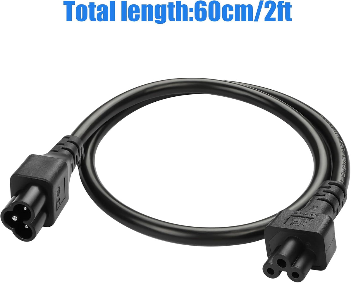 JLY IEC 320 C6 to C5 extension cable, 60cm, C6 male to C5 female power adapter for monitors, printers, and projectors
