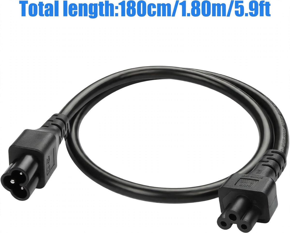JLY IEC 320 C6 to C5 extension cable with 60cm length, C6 male to C5 female power adapter for monitors, printers, and projectors