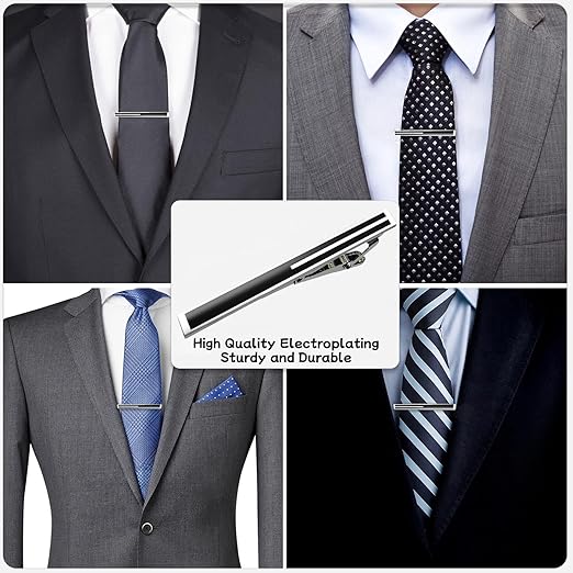 CDDFUNGO Tie Clips & Cufflinks Set for Men | Classic Black, Silver & Copper | Formal & Holiday Occasions - Zeta Store
