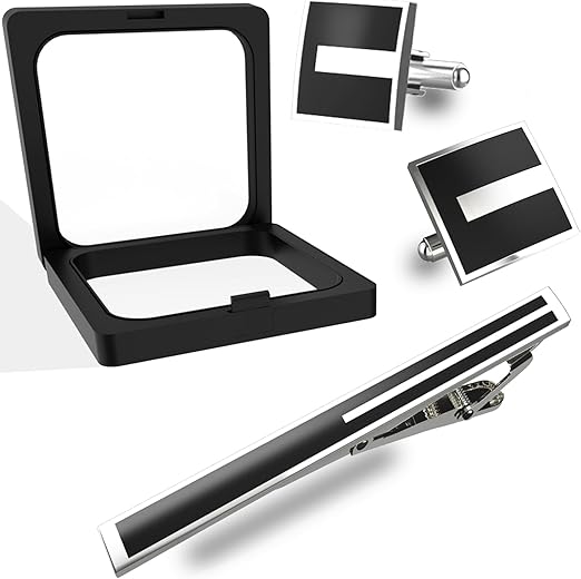 CDDFUNGO Tie Clips & Cufflinks Set for Men | Classic Black, Silver & Copper | Formal & Holiday Occasions - Zeta Store