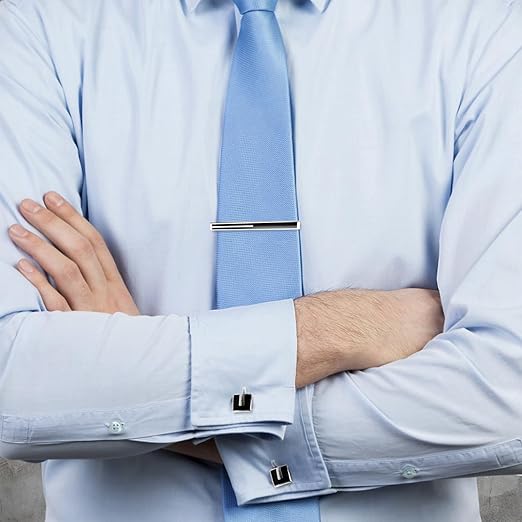 CDDFUNGO Tie Clips & Cufflinks Set for Men | Classic Black, Silver & Copper | Formal & Holiday Occasions - Zeta Store