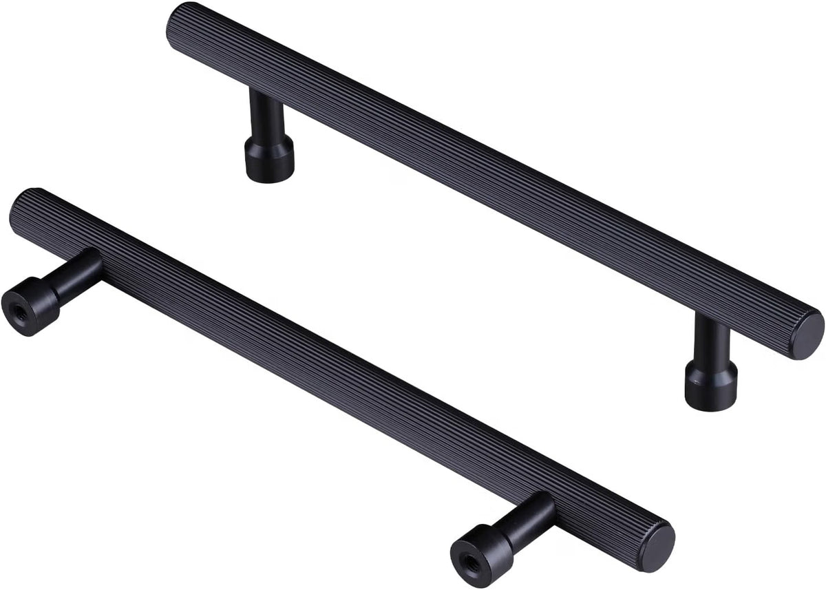 CILEYTION 10 Pack Black Kitchen Handles - 128mm Hole Spacing, 180mm Modern Knurled Cupboard Handles - Aluminium Cabinet Door & Drawer Pulls