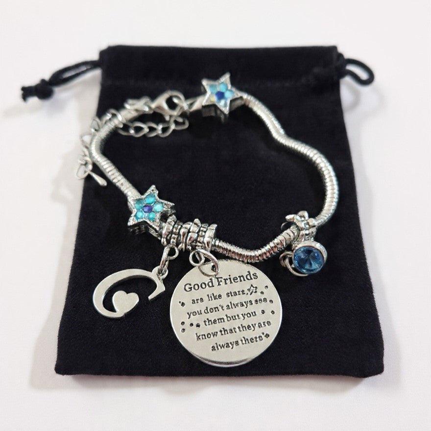 COEROW personalized starfish bracelet for women with initial, starfish charm, blue crystal, letter pendant, stainless steel snake chain.
