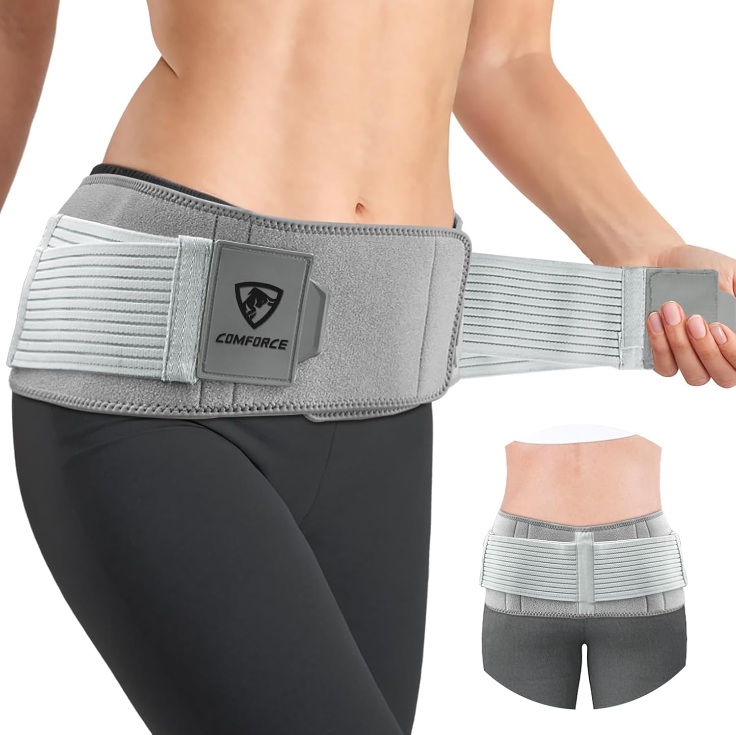 COMFORCE SI joint hip belt with ice pack, 2-in-1 compression and cold/hot therapy, wide support for lower back and pelvic pain.