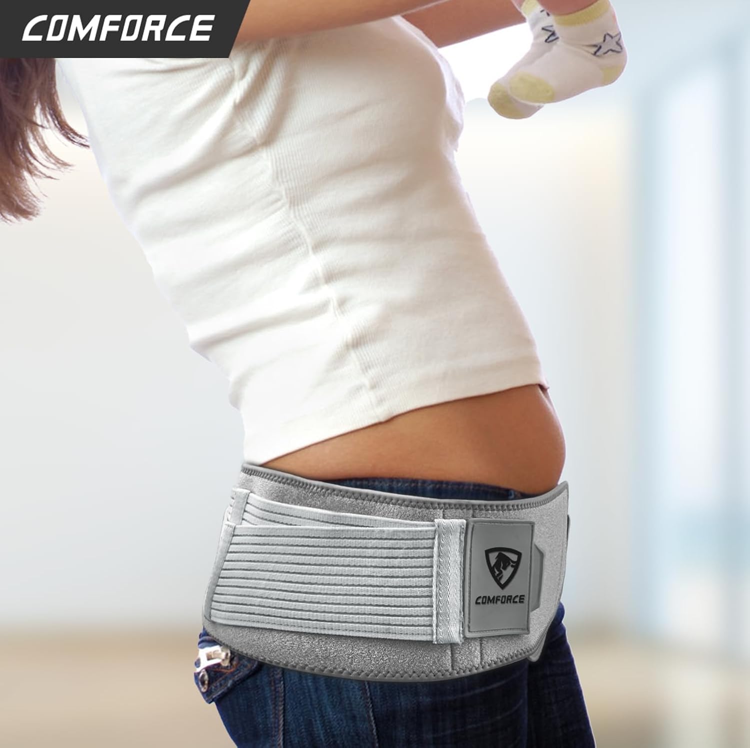 COMFORCE SI joint hip belt with ice pack, 2-in-1 compression and cold/hot therapy, wide support for lower back and pelvic pain.