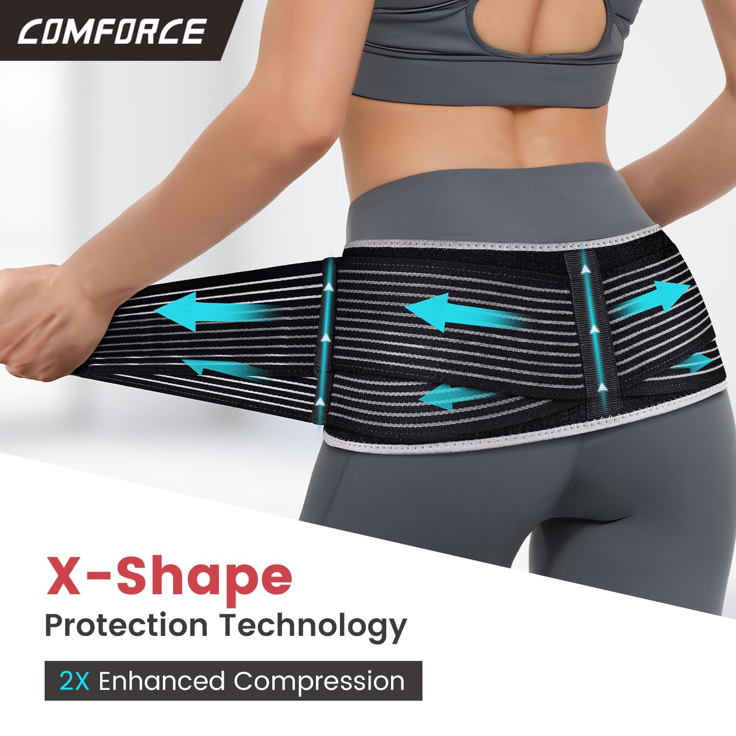 COMFORCE SI joint hip belt with ice pack, showing the wide compression support belt used for sciatic and lower back pain relief.