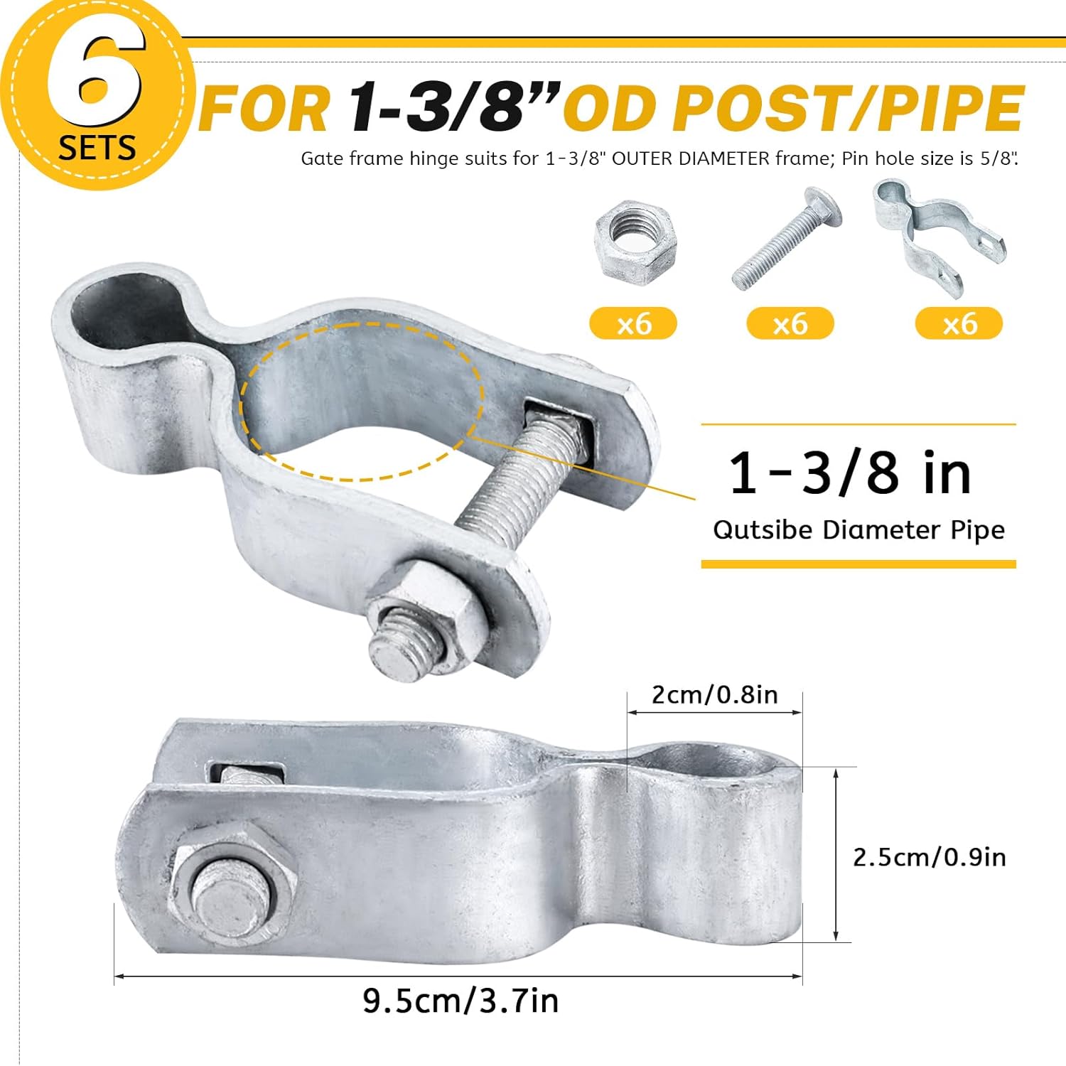 Heavy Duty Chain Link Gate Hinge Set (6PCS) - No Welding Needed! For 1-3/8" Pipe | Barn & Farm Ready - Zeta Store