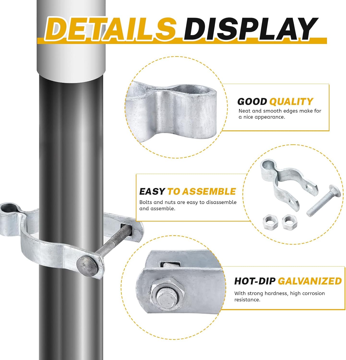 Heavy Duty Chain Link Gate Hinge Set (6PCS) - No Welding Needed! For 1-3/8" Pipe | Barn & Farm Ready - Zeta Store