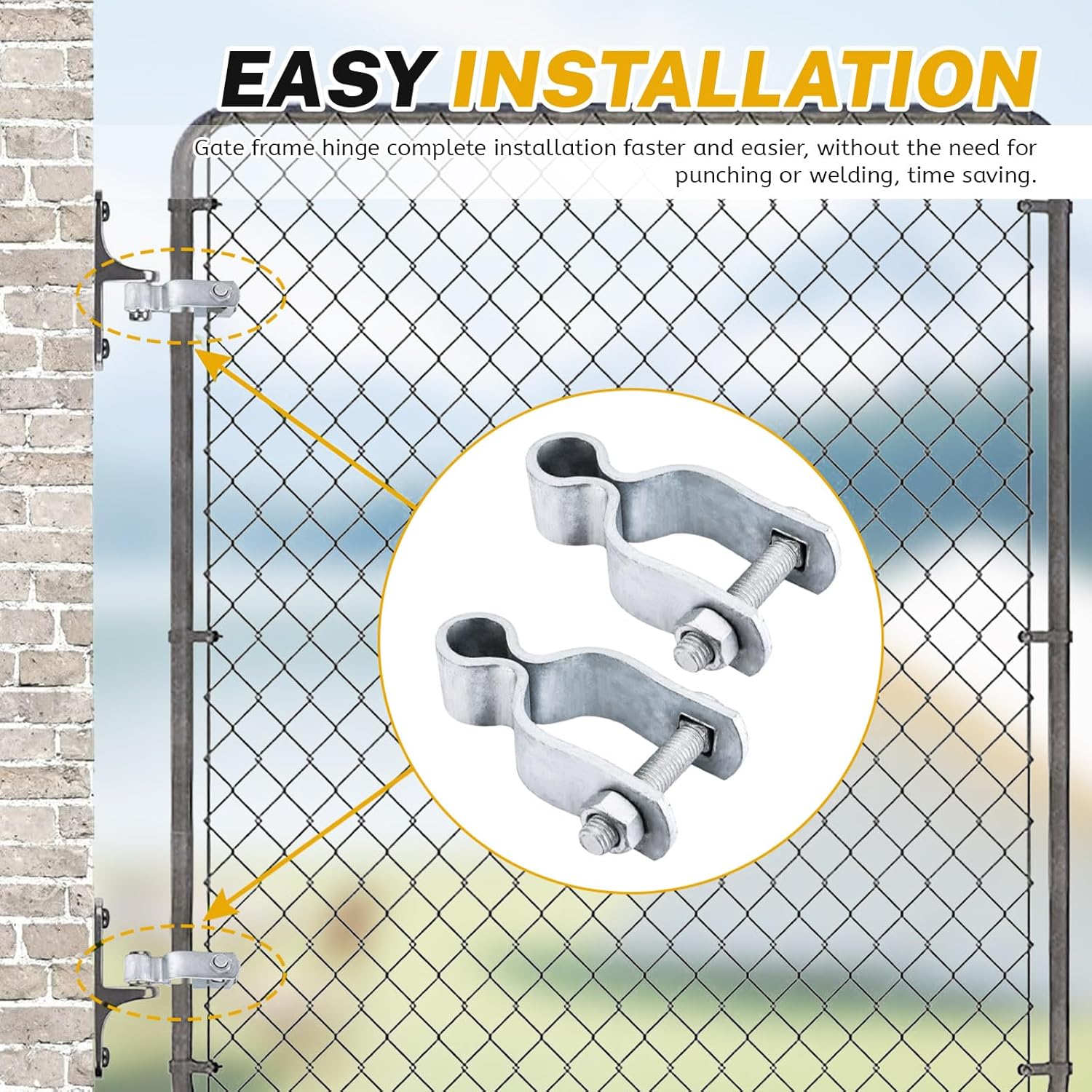 Heavy Duty Chain Link Gate Hinge Set (6PCS) - No Welding Needed! For 1-3/8" Pipe | Barn & Farm Ready - Zeta Store