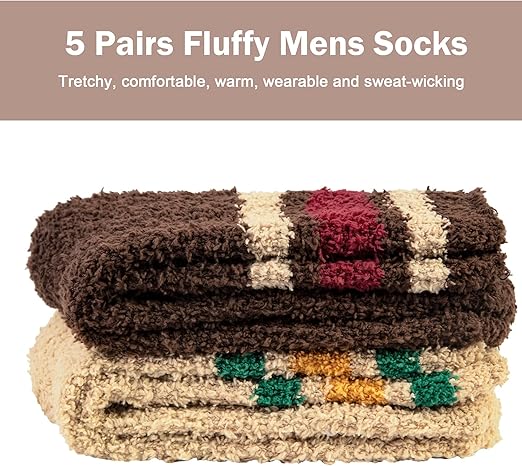 Chalier Cozy - 5 Pairs Men's Fluffy Slipper Socks – Thermal, Comfy & High Elasticity Thick Winter Socks - Zeta Store