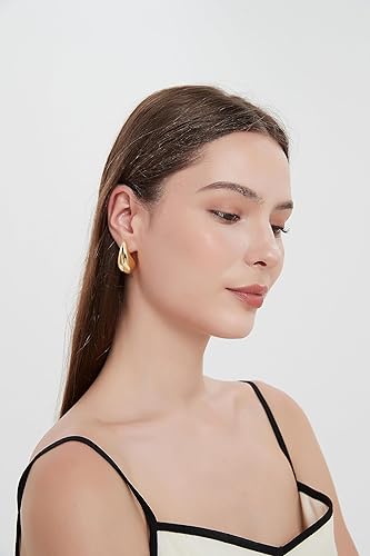 Rajputana gold teardrop hoop earrings with chunky design, 18k gold plating, hypoallergenic sterling silver, lightweight drop earrings for women