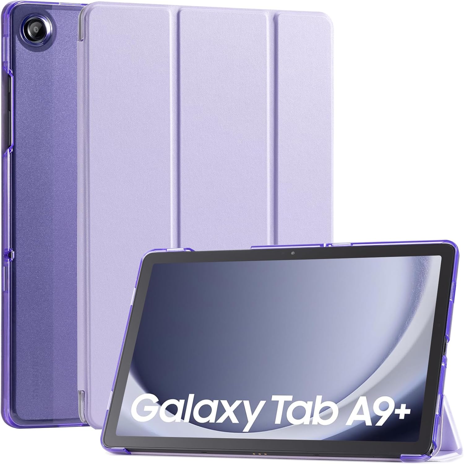 Purple CoBak ultra-slim leather case for Samsung Galaxy Tab A9 Plus 11-inch 2023 with translucent back and smart auto wake/sleep feature.