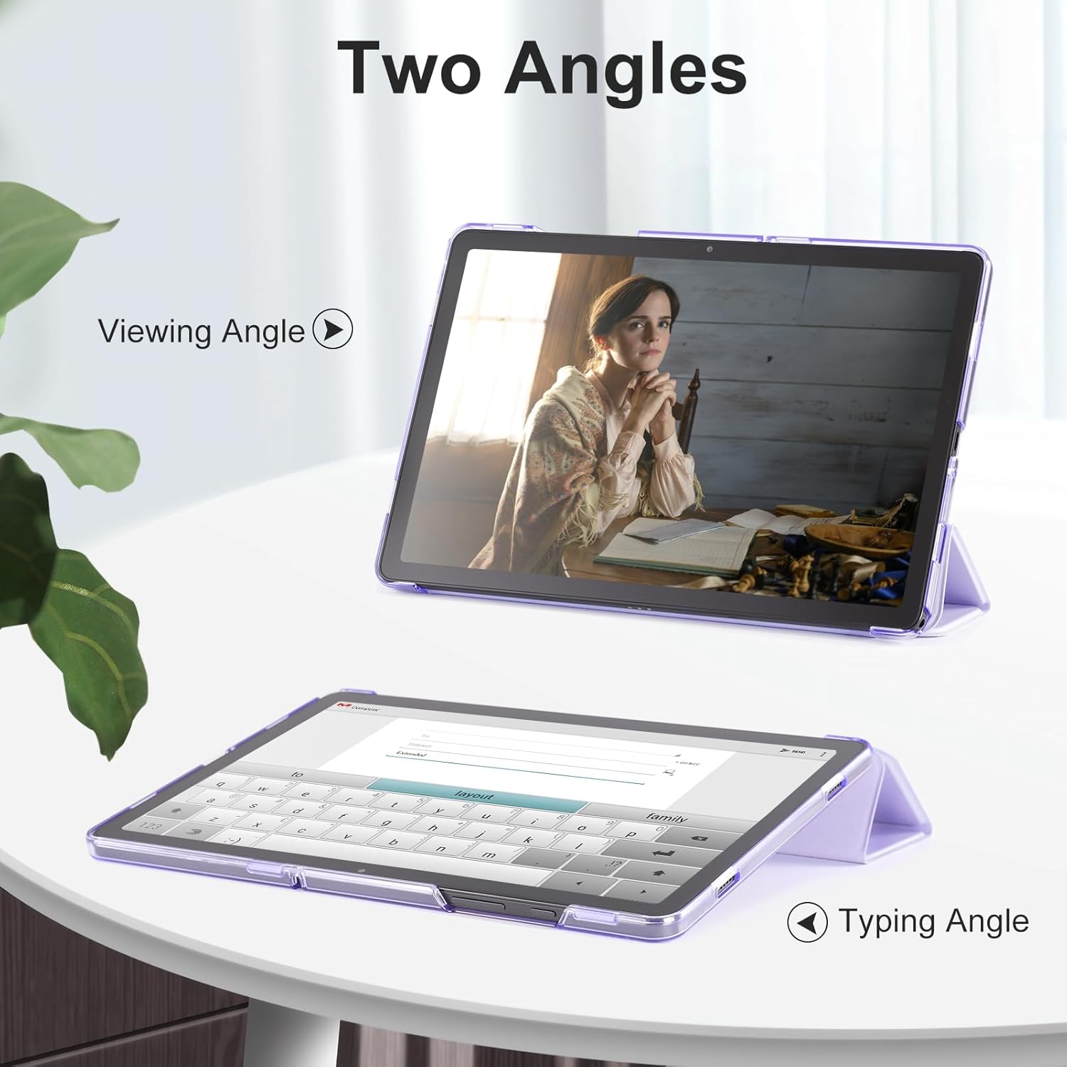 Purple CoBak ultra-slim leather case for Samsung Galaxy Tab A9 Plus 11" 2023 with translucent hard back and multi-angle stand.