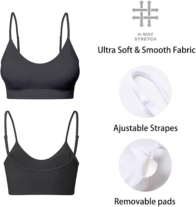Comfyin padded bralette 3-pack in black, seamless sleep bra, wire-free yoga sport bra, size L, soft and comfortable for everyday wear