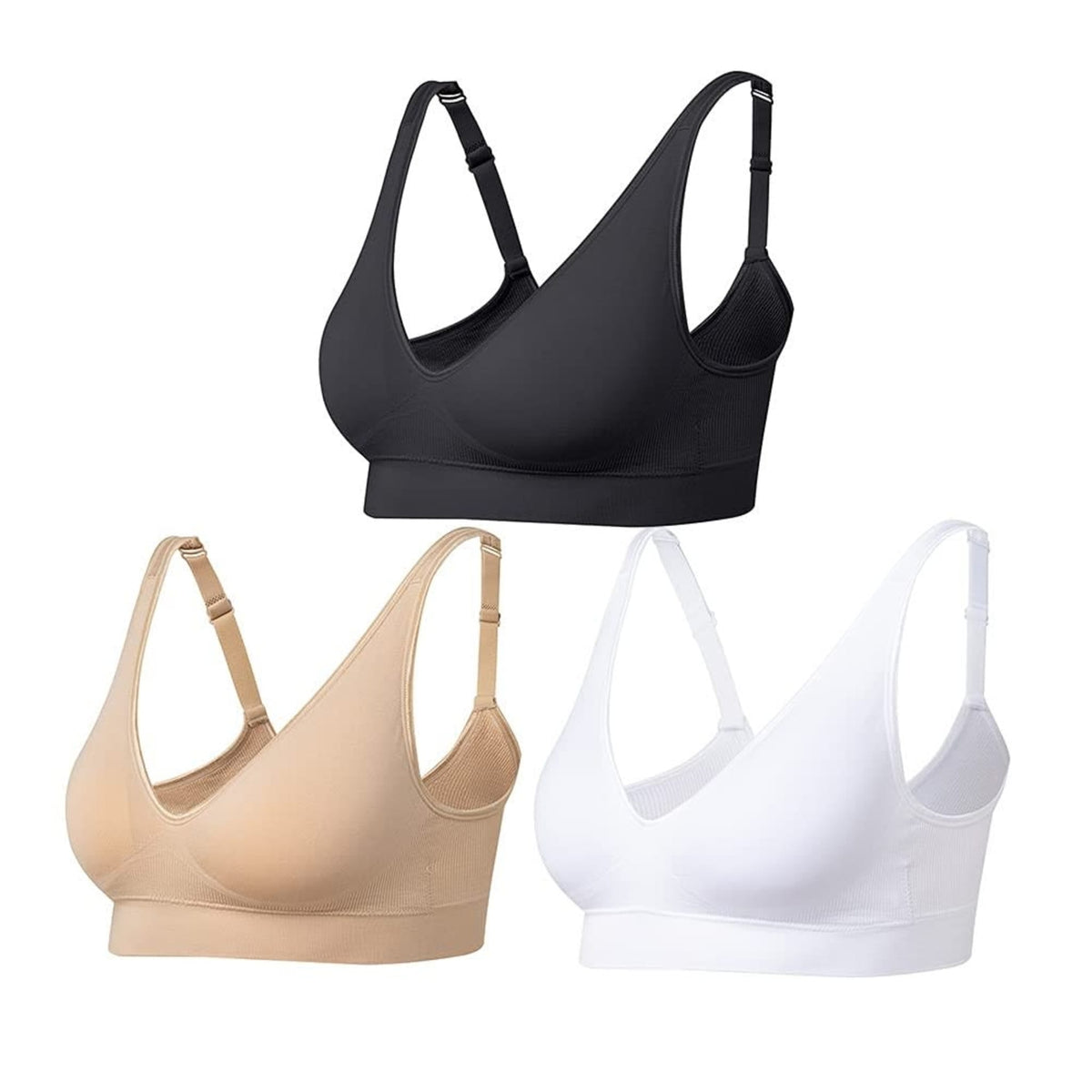 Comfyin Wireless Bras for Women 3 Pack - Non Wired Seamless Comfort Bra with Removable Pads
