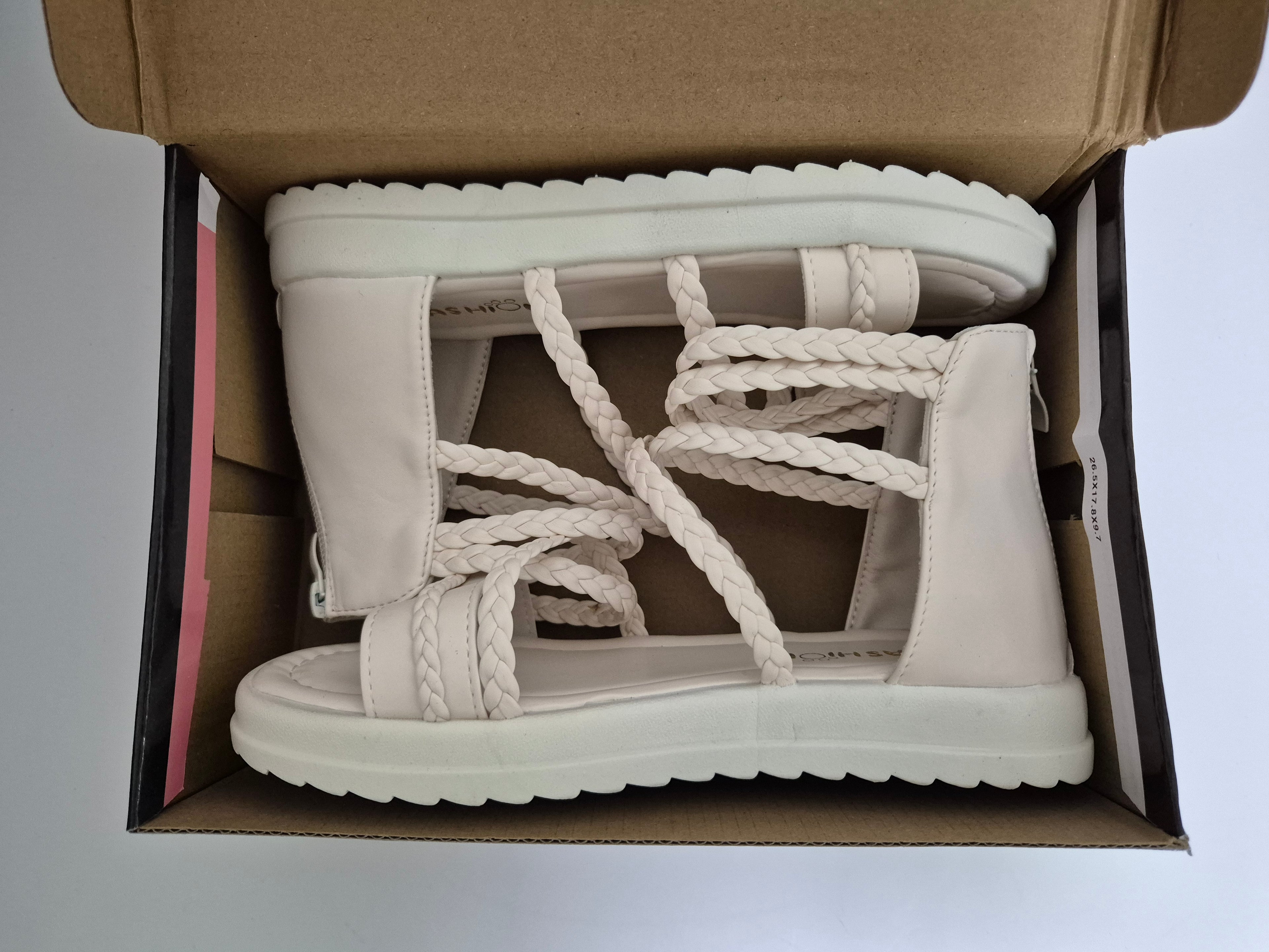 Cozozn Girls Summer Sandals | Fashion Kids Beige & White Shoes | Size 3 UK - Zeta Store