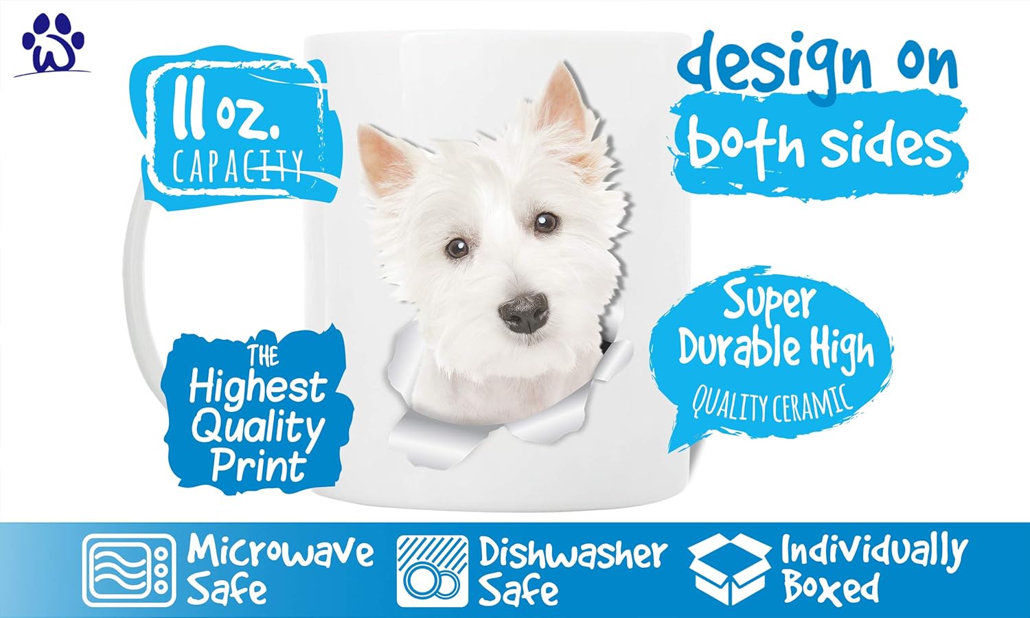 Winston & Bear Ceramic Coffee Mug | 11oz | West Highland Terrier Design on Both Sides | Microwave & Dishwasher Safe | Perfect Gift for Dog Lovers