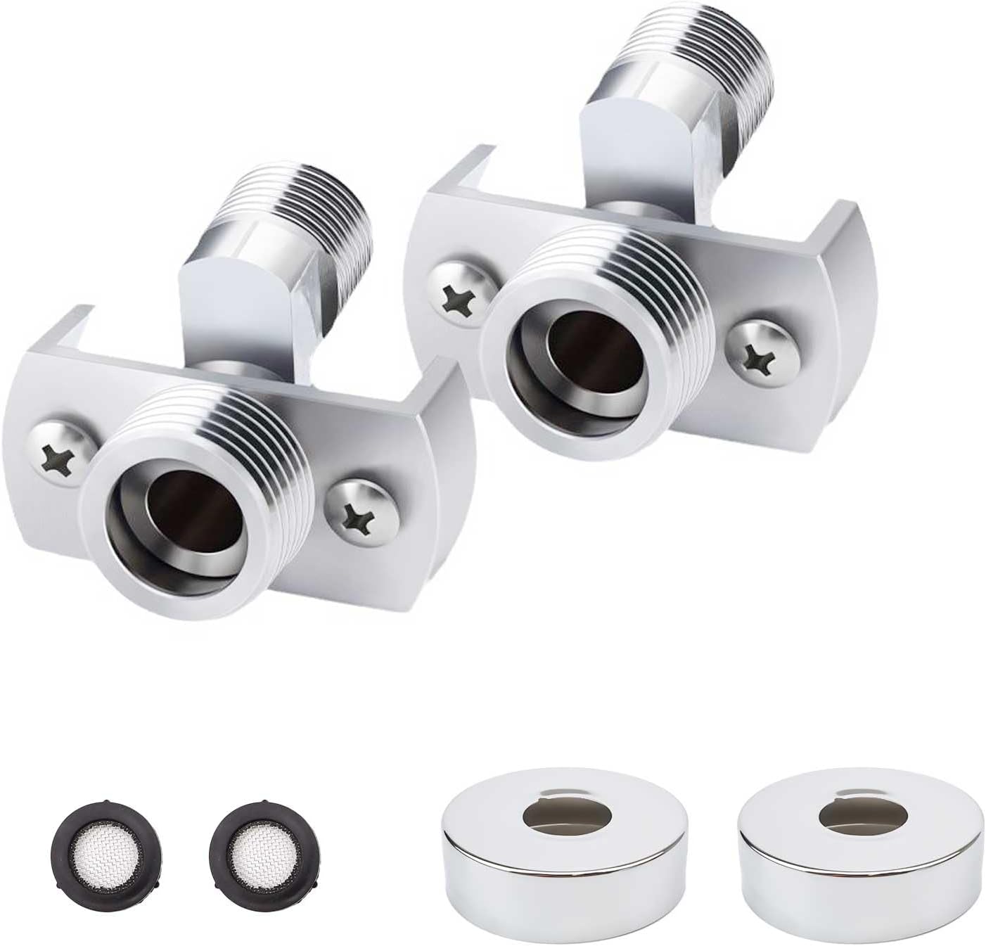 Deankeji 2-piece adjustable eccentric screw corner faucet set with decorative covers, brass shower arm, and hose connector for water control
