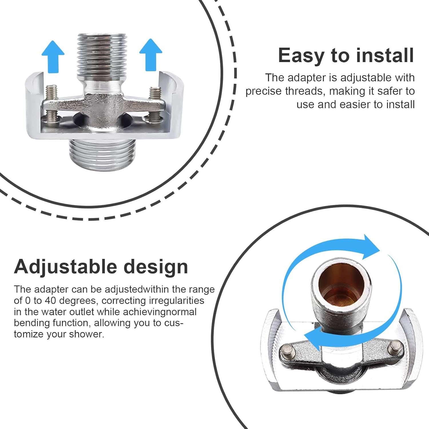 Deankeji 2-piece adjustable eccentric screw corner faucet set with decorative covers, brass shower arm, and hose connector.