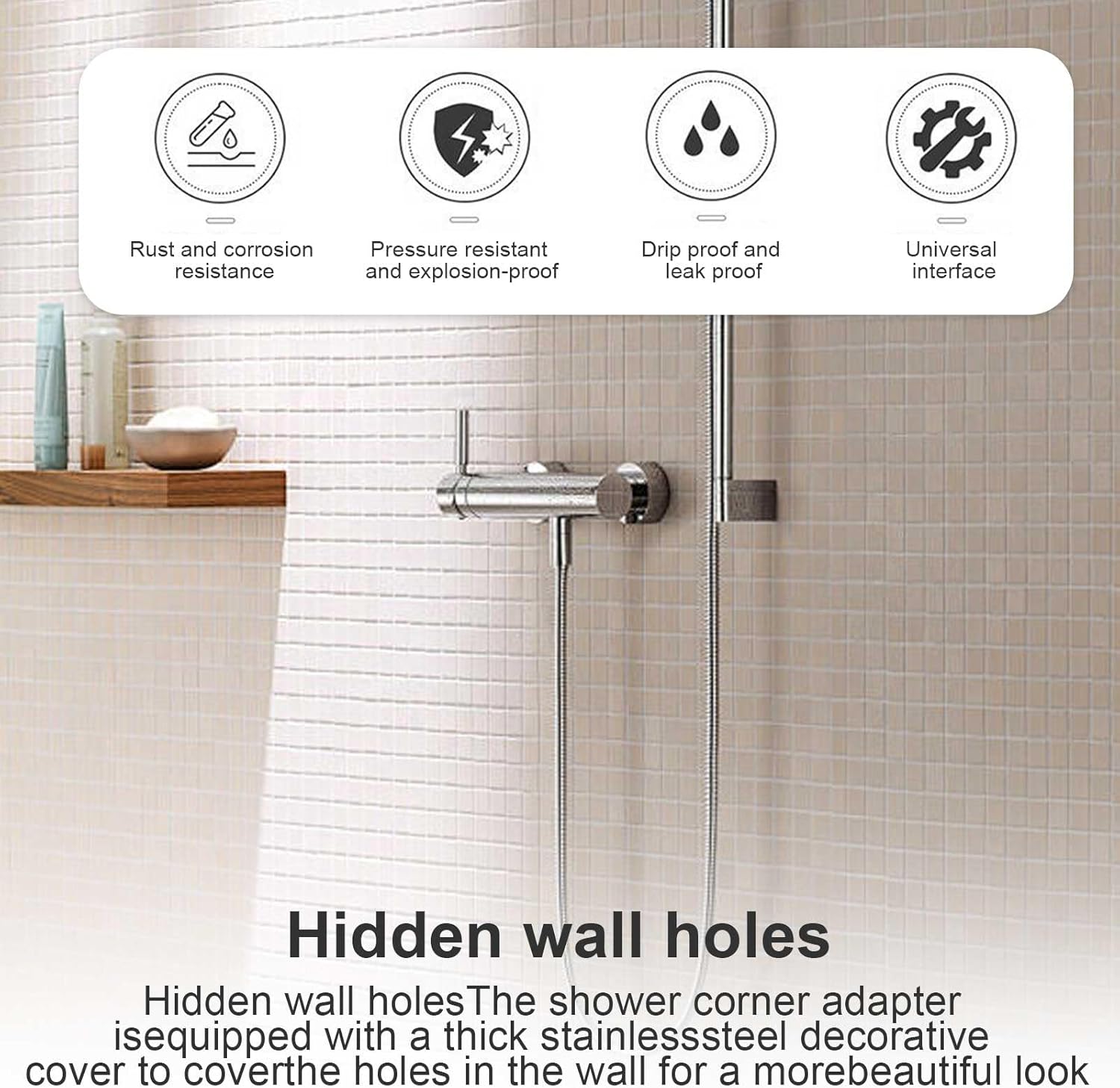 Deankeji 2-piece adjustable eccentric screw corner faucet set with decorative covers, brass shower arm, and hose connector for bathroom use.
