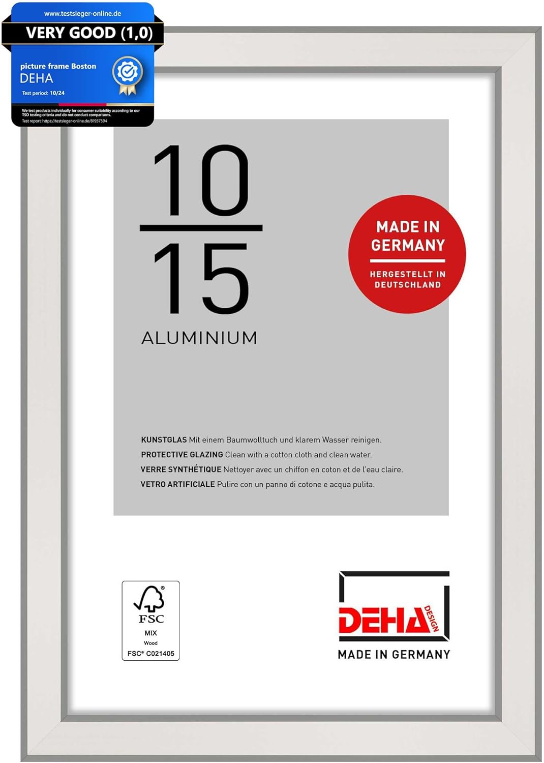 DEHA Boston Silver Aluminium Photo Frame 10x15cm (4x6") with Synthetic Glass - Zeta Store