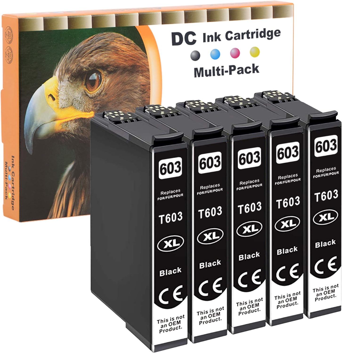 D&C 5XL High-Yield Ink Cartridge Multi-Pack - Total 5 Black - Compatible with Epson XP-2100 XP-4105 WF-2850 & More! - Zeta Store
