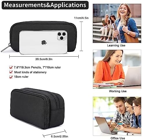 Della Gao Extra-Large Pencil Case - Big Capacity Pouch with 2 Compartments, Water-Resistant Pen Bag for Adults, Office & School (Black) - Zeta Store