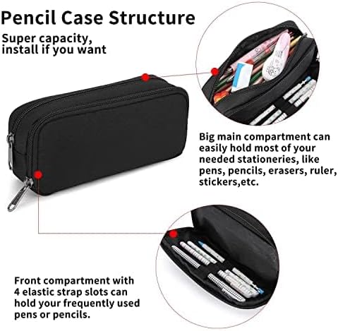 Della Gao Extra-Large Pencil Case - Big Capacity Pouch with 2 Compartments, Water-Resistant Pen Bag for Adults, Office & School (Black) - Zeta Store