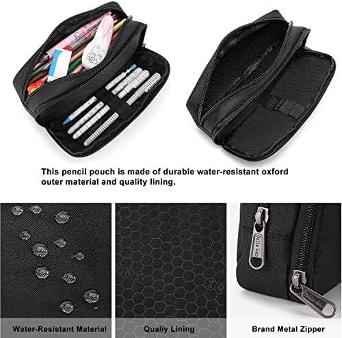 Della Gao Extra-Large Pencil Case - Big Capacity Pouch with 2 Compartments, Water-Resistant Pen Bag for Adults, Office & School (Black) - Zeta Store
