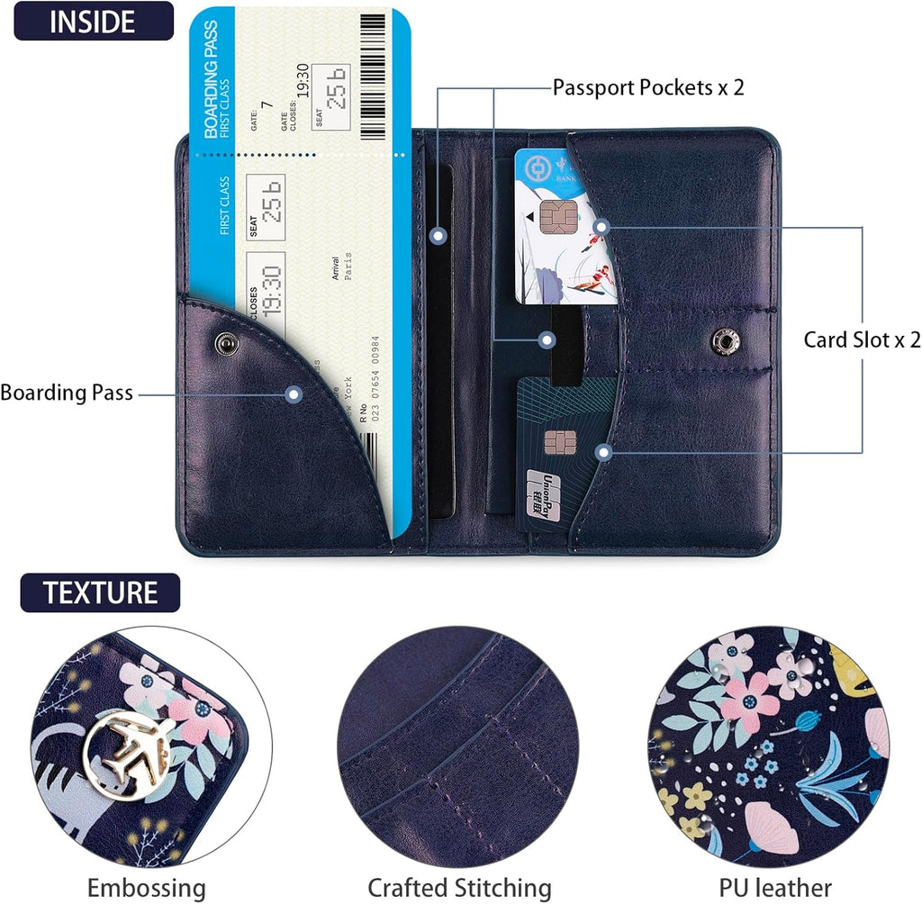 Navy Blue PU Leather Passport Holder & Travel Wallet