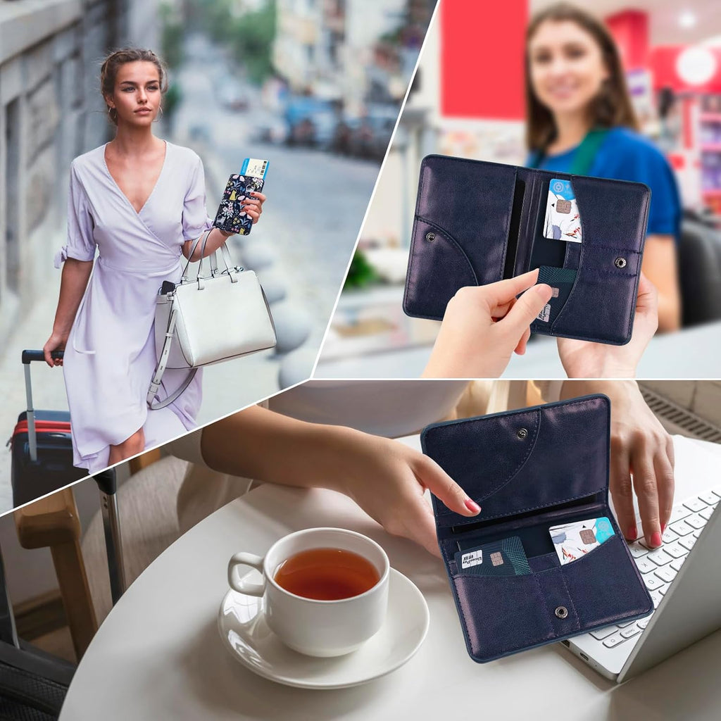 Navy Blue PU Leather Passport Holder & Travel Wallet