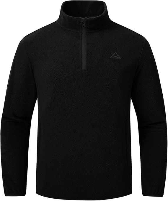 Donhobo Mens Lightweight Fleece Quarter Zip Jacket - Soft Warm Hiking Pullover with Zip Pockets