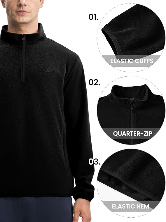 Donhobo Mens Lightweight Fleece Quarter Zip Jacket - Soft Warm Hiking Pullover with Zip Pockets