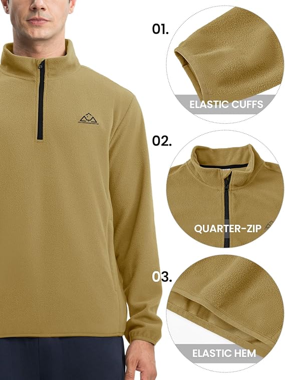 Donhobo Mens Lightweight Fleece Quarter Zip Jacket - Soft Warm Hiking Pullover with Zip Pockets