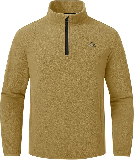 Donhobo Mens Lightweight Fleece Quarter Zip Jacket - Soft Warm Hiking Pullover with Zip Pockets