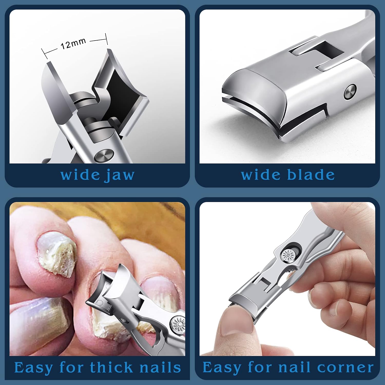 Drmode Heavy Duty Toenail Clippers For Thick Nails - 12mm Wide Jaw With Anti-splash Catcher, Sharp Curved Blade, Safety Lock, Nail File + Storage Case