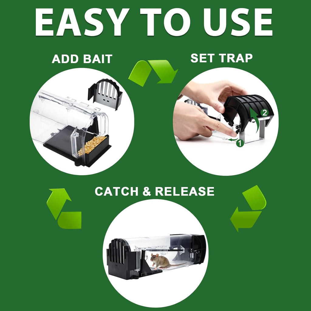 EGOFLYYA 2-Pack Humane Mouse Traps | No-Touch, Safe Indoor & Outdoor Use | Reusable & Eco-Friendly | Quick Rodent Catcher with Cleaning Brushes | Brand New in Barn!