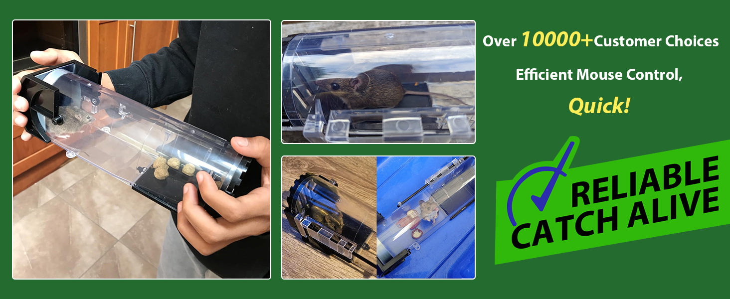 EGOFLYYA 2-Pack Humane Mouse Traps | No-Touch, Safe Indoor & Outdoor Use | Reusable & Eco-Friendly | Quick Rodent Catcher with Cleaning Brushes | Brand New in Barn!