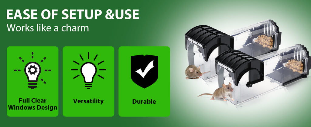 EGOFLYYA 2-Pack Humane Mouse Traps | No-Touch, Safe Indoor & Outdoor Use | Reusable & Eco-Friendly | Quick Rodent Catcher with Cleaning Brushes | Brand New in Barn!