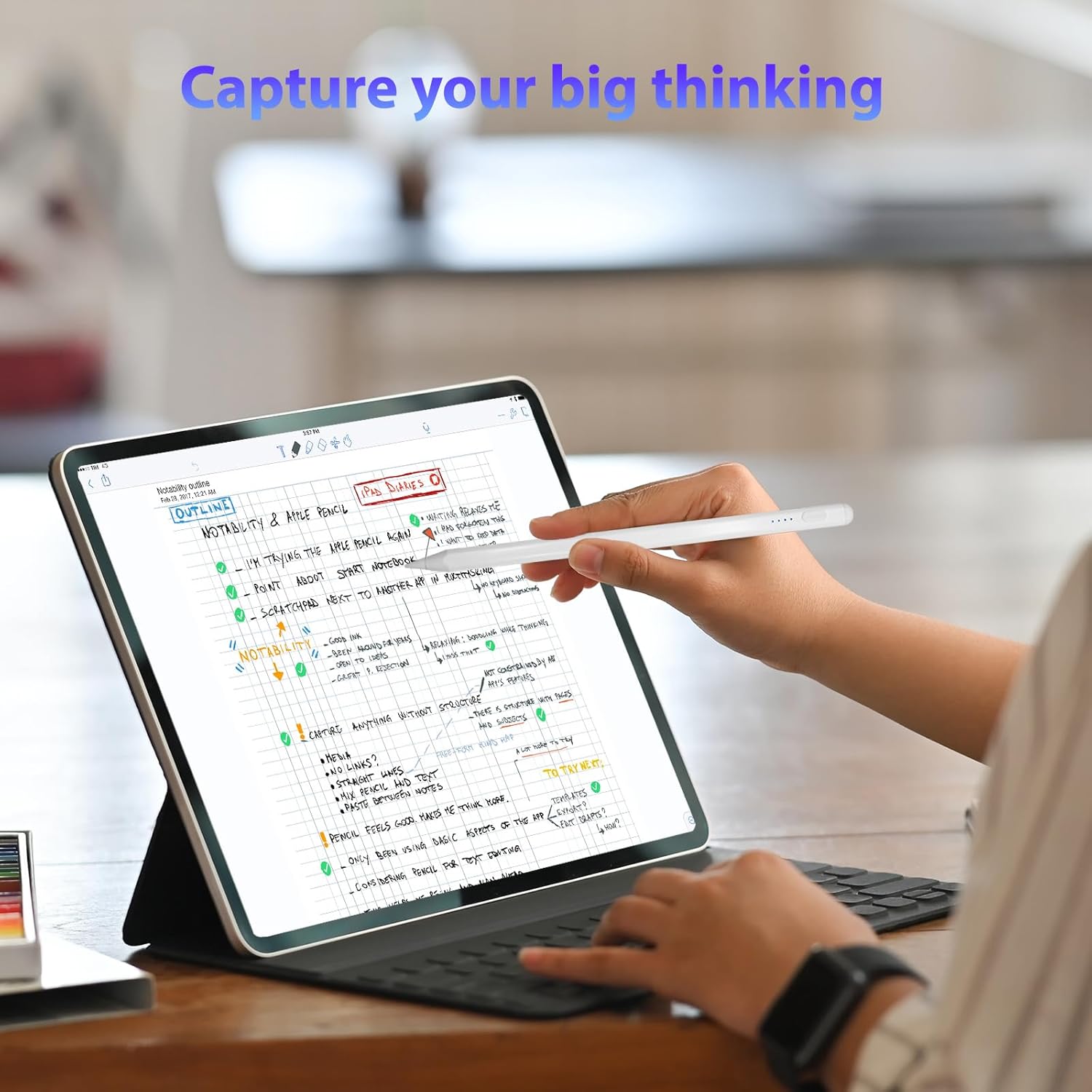 EKJANEPE Magnetic iPad Stylus Pen with tilt sensitivity, USB-C fast charging, and 10-hour battery for iPad Air and iPad Pro models.