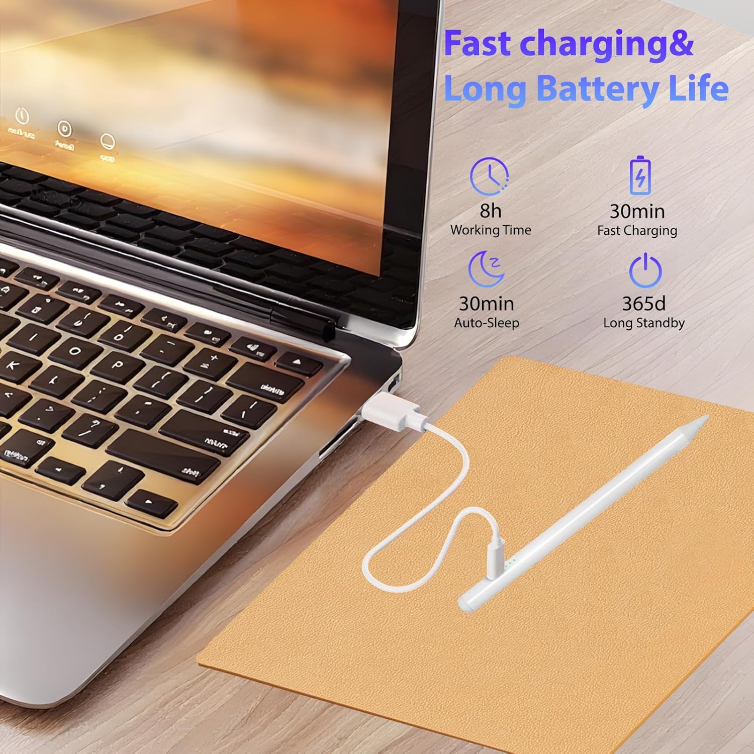 EKJANEPE magnetic iPad stylus pen with tilt sensitivity, USB-C fast charging, and 10-hour battery for iPad Air and iPad Pro.