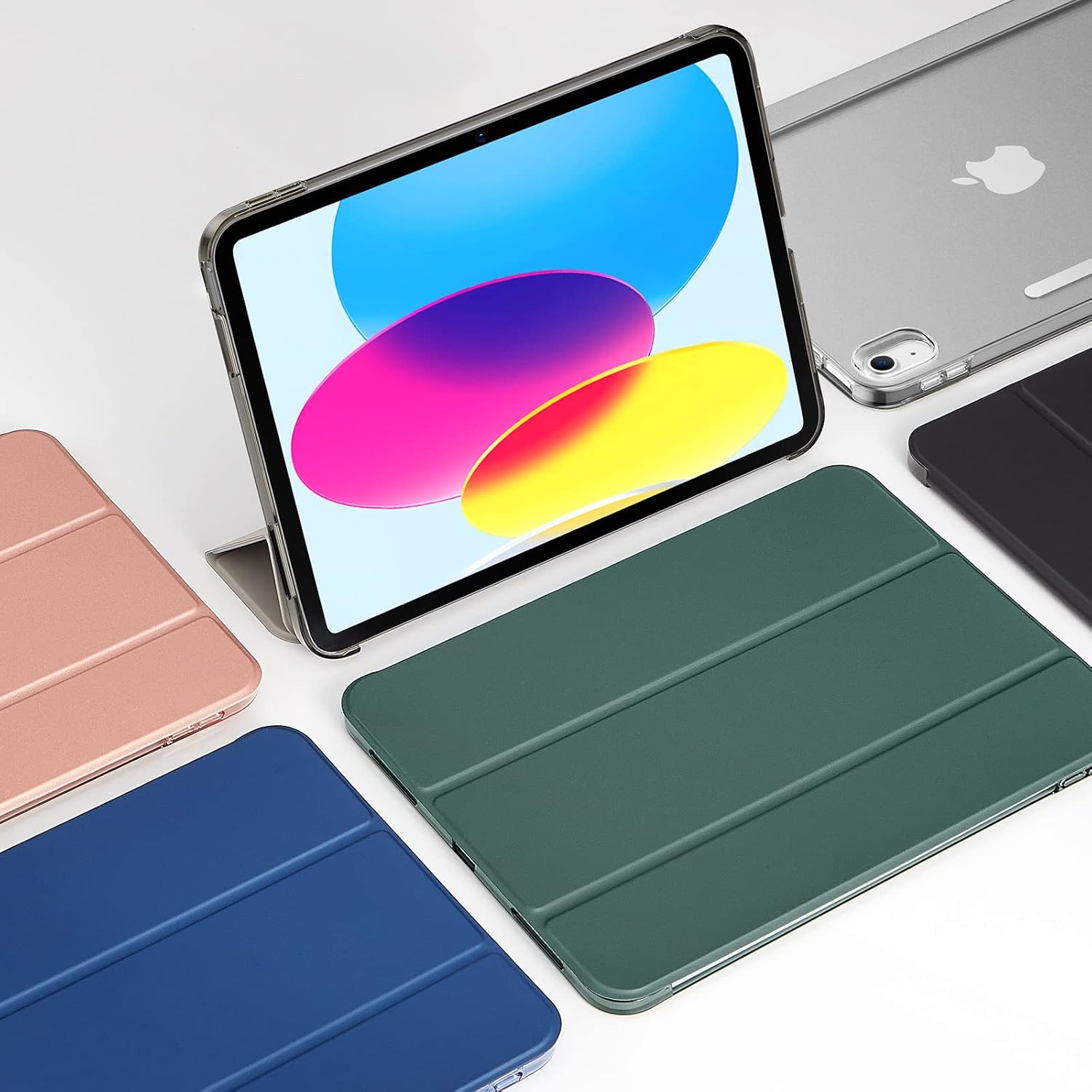 Rose gold ESR iPad case with 360° protection, trifold stand, auto sleep/wake, and built-in pencil holder for iPad 10.9-inch.