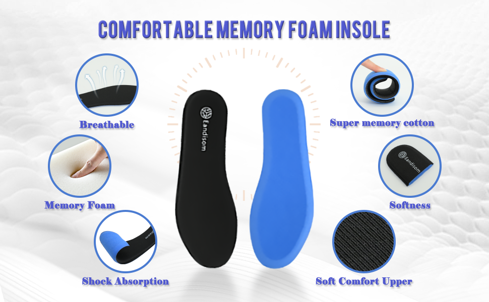 Eandisom Memory Foam Insoles UK 5 - Soft Comfort Cushioned Shoe Inserts for Women - Breathable Replacement Insoles for Running Shoes, Sneakers, Trainers, Work Shoes & Boots