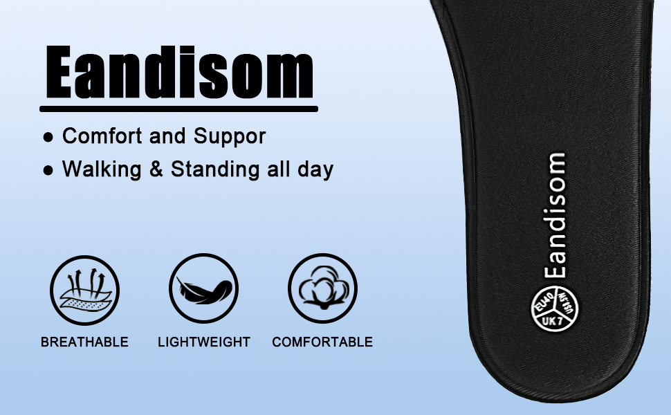 Eandisom Memory Foam Insoles UK 5 - Soft Comfort Cushioned Shoe Inserts for Women - Breathable Replacement Insoles for Running Shoes, Sneakers, Trainers, Work Shoes & Boots