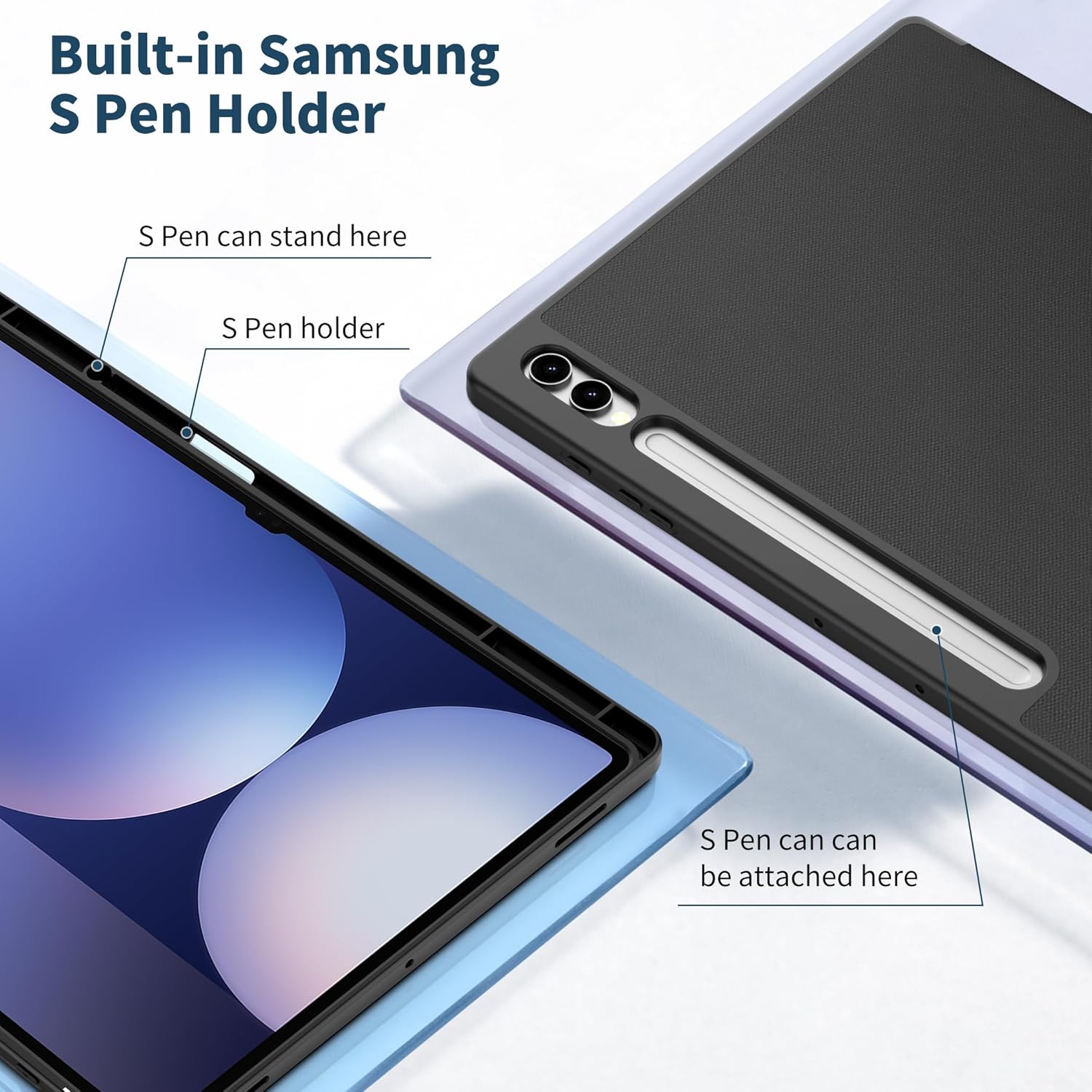 EasyAcc ultra-slim PU leather case for Samsung Galaxy Tab S10 Ultra 14.6", with auto wake/sleep, shockproof design, and S Pen holder.
